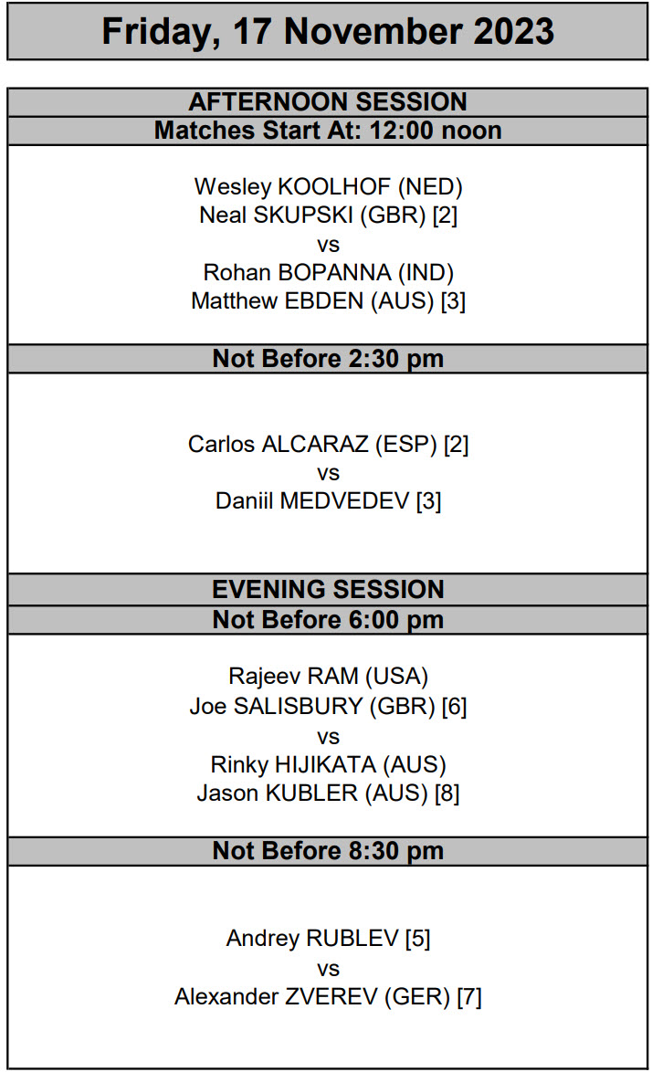 Order Of Play Friday