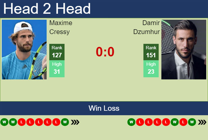 Prediction and head to head Maxime Cressy vs. Damir Dzumhur