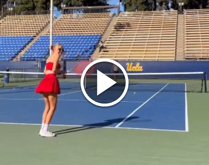 HILARIOUS. Look at Taylor Fritz’ girlfriend Morgan Riddle trying to return his serve