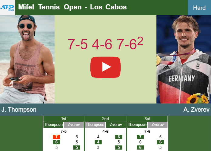 Jordan Thompson surprises Zverev in the semifinal to play vs Ruud. HIGHLIGHTS – LOS CABOS RESULTS