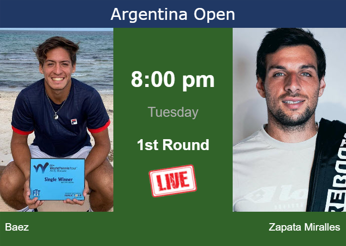 Tuesday Live Streaming Sebastian Baez vs Bernabe Zapata Miralles