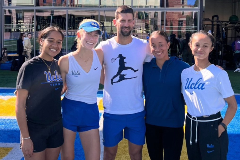 Novak Djokovic happy training at UCLA