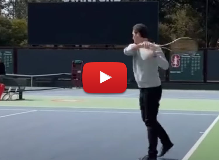 Roger Federer caught hitting some forehands at the Stanford university