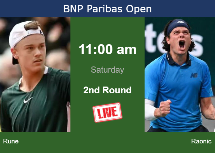 How to watch Rune vs. Raonic on live streaming in Indian Wells on Saturday