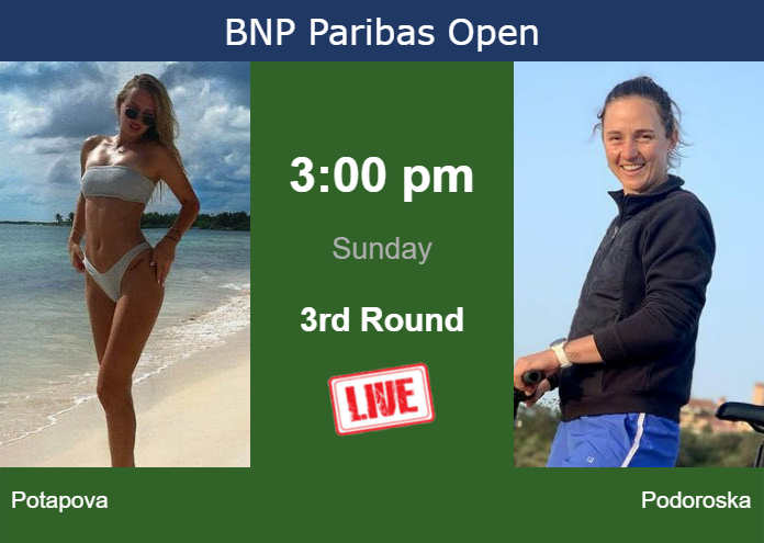 How to watch Potapova vs. Podoroska on live streaming in Indian Wells on Sunday