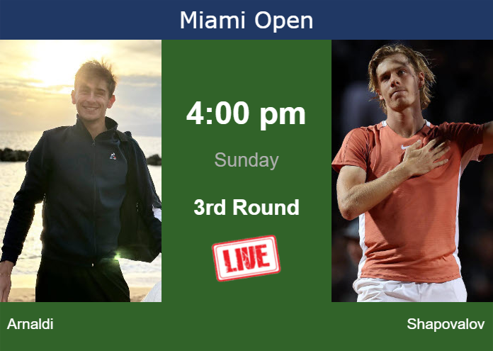 How to watch Arnaldi vs. Shapovalov on live streaming in Miami on ...