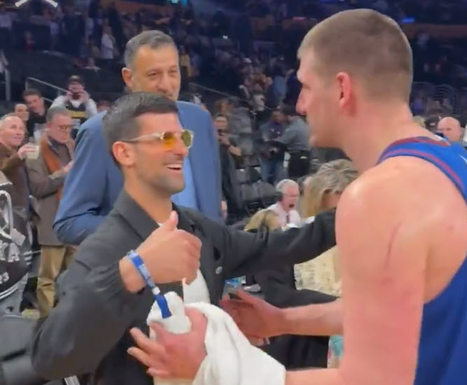 Djokovic meets Serbian NBA champion Nikola Jokic and two hug each other