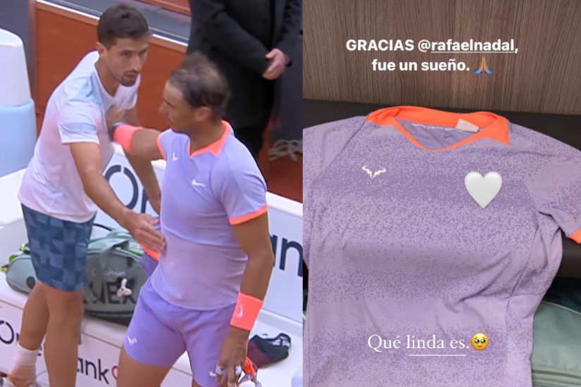 Lovely Nadal gives his shirt to Cachin after their match in Madrid