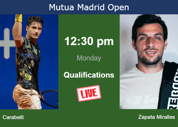 How to watch Carabelli vs. Zapata Miralles on live streaming in Madrid on Monday