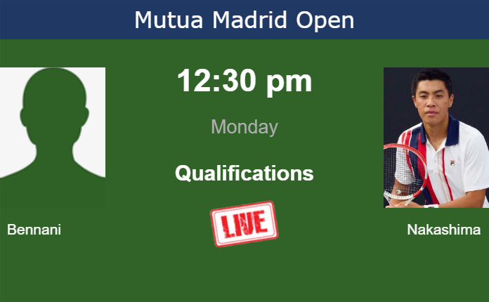 How to watch Bennani vs. Nakashima on live streaming in Madrid on Monday Monday Live Streaming Reda Bennani vs Brandon Nakashima