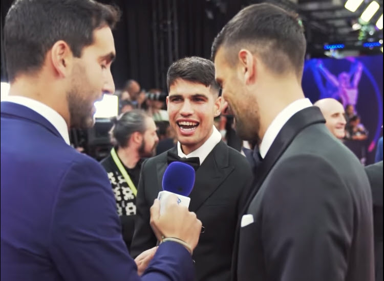 Novak Djokovic and Carlos Alcaraz and their nice hug at the 2024 Laureus World Sports Awards