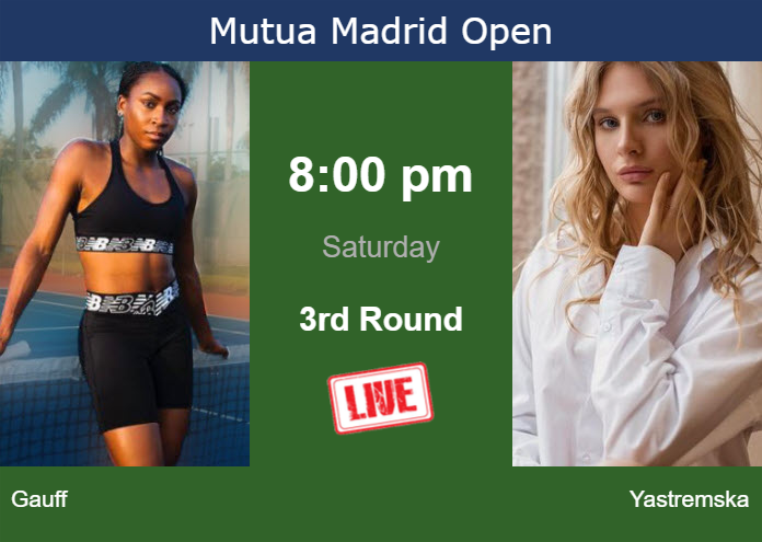 How to watch Gauff vs. Yastremska on live streaming in Madrid on Saturday