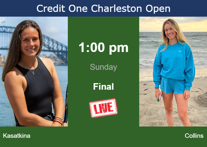 How to watch Kasatkina vs. Collins on live streaming in Charleston on Sunday