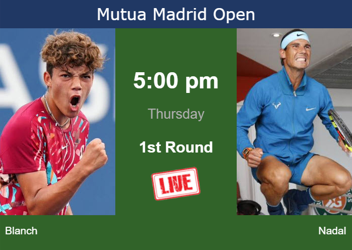 Thursday Live Streaming Darwin Blanch vs Rafael Nadal