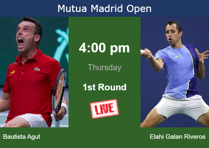 How to watch Bautista Agut vs. Elahi Galan Riveros on live streaming in Madrid on Thursday