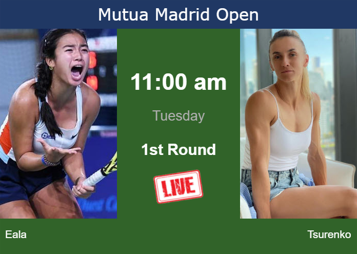 How to watch Eala vs. Tsurenko on live streaming in Madrid on Tuesday