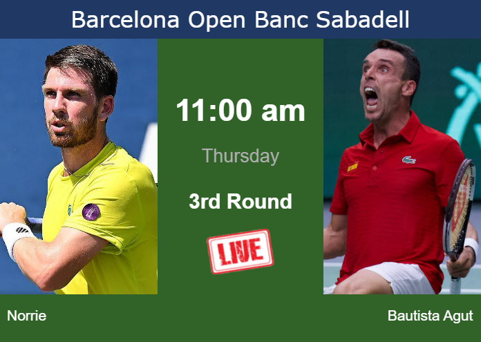 Wednesday Live Streaming Cameron Norrie vs Roberto Bautista Agut