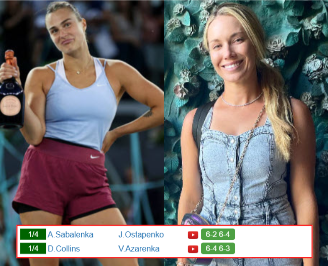 ROME RESULTS. Aryna Sabalenka, Danielle Rose Collins win, Jelena Ostapenko, Victoria Azarenka lost