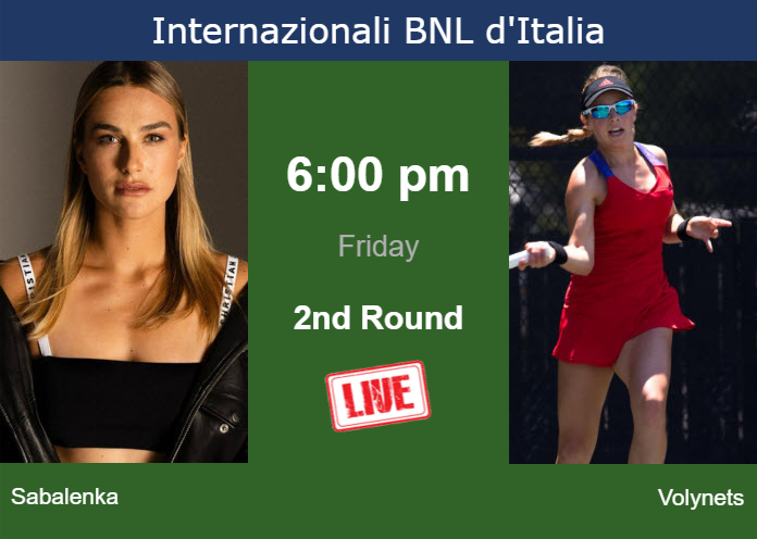 How to watch Sabalenka vs. Volynets on live streaming in Rome on Friday