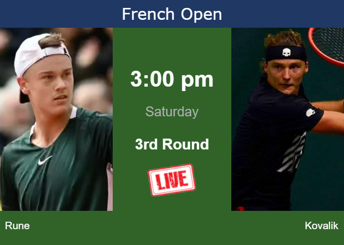 How to watch Rune vs. Kovalik on live streaming at the French Open on Saturday