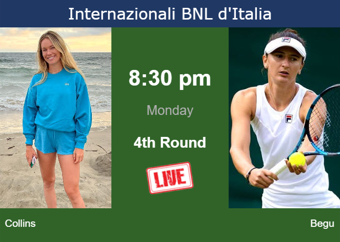 How to watch Collins vs. Begu on live streaming in Rome on Monday