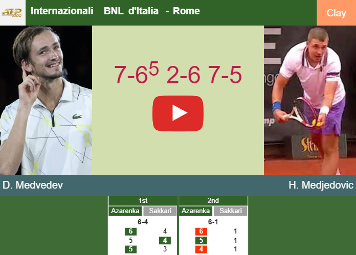 Daniil Medvedev gets the better of Medjedovic in the 3rd round to play vs Paul at the Internazionali BNL d’Italia. HIGHLIGHTS – ROME RESULTS