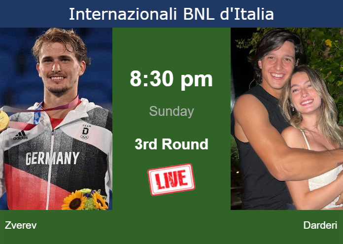 How to watch Zverev vs. Darderi on live streaming in Rome on Sunday