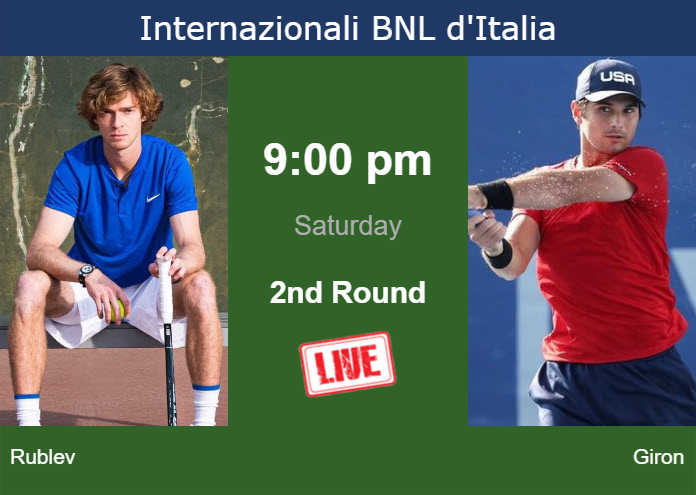 How to watch Rublev vs. Giron on live streaming in Rome on Saturday