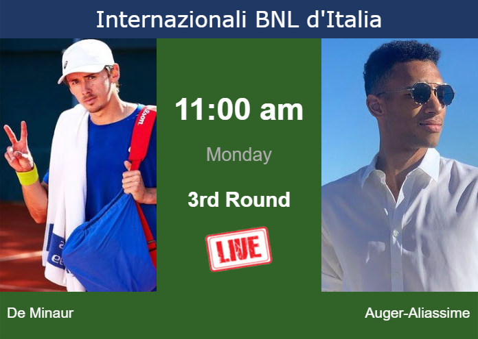 How to watch De Minaur vs. Auger-Aliassime on live streaming in Rome on Monday