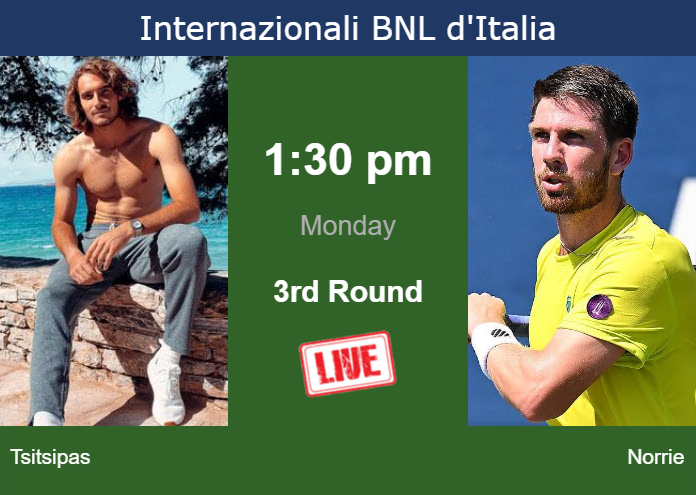 How to watch Tsitsipas vs. Norrie on live streaming in Rome on Monday