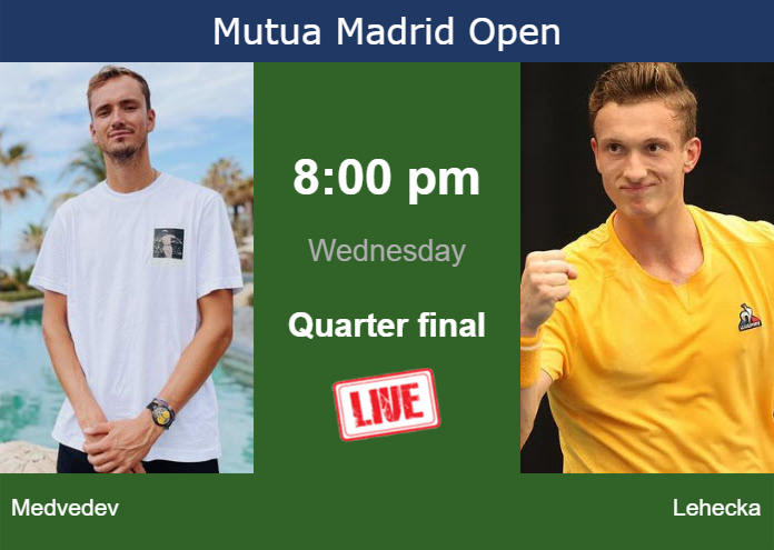 How to watch Medvedev vs. Lehecka on live streaming in Madrid on Wednesday