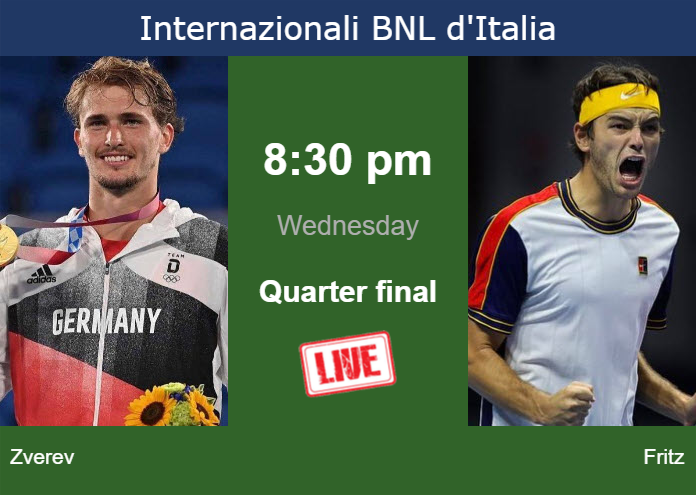 How to watch Zverev vs. Fritz on live streaming in Rome on Wednesday