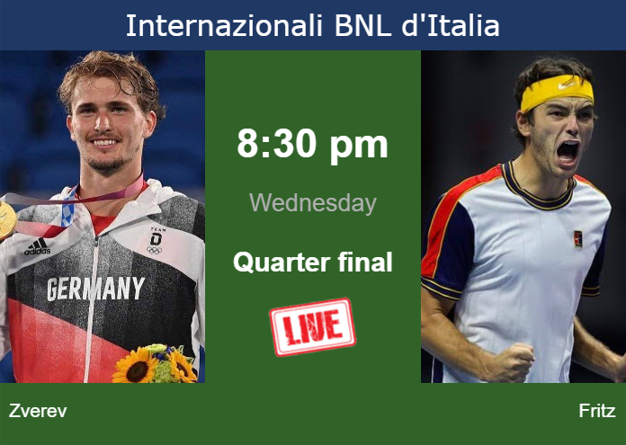 Tuesday Live Streaming Alexander Zverev vs Taylor Fritz