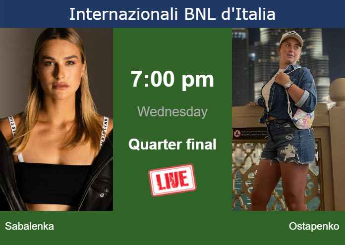 How to watch Sabalenka vs. Ostapenko on live streaming in Rome on Wednesday