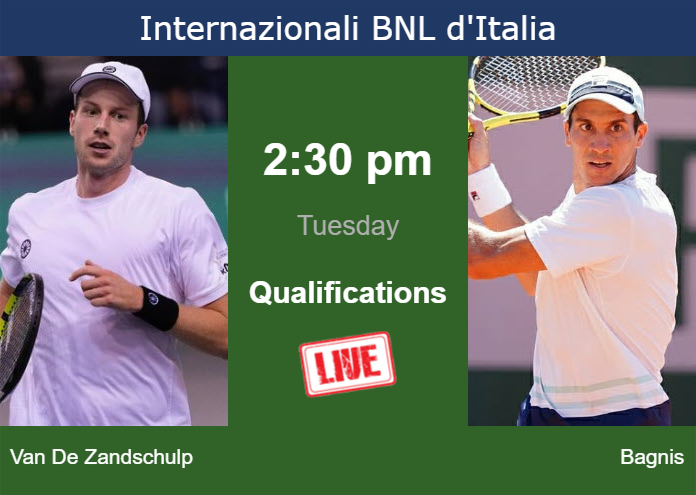 How to watch Van De Zandschulp vs. Bagnis on live streaming in Rome on Tuesday Tuesday Live Streaming Botic Van De Zandschulp vs Facundo Bagnis