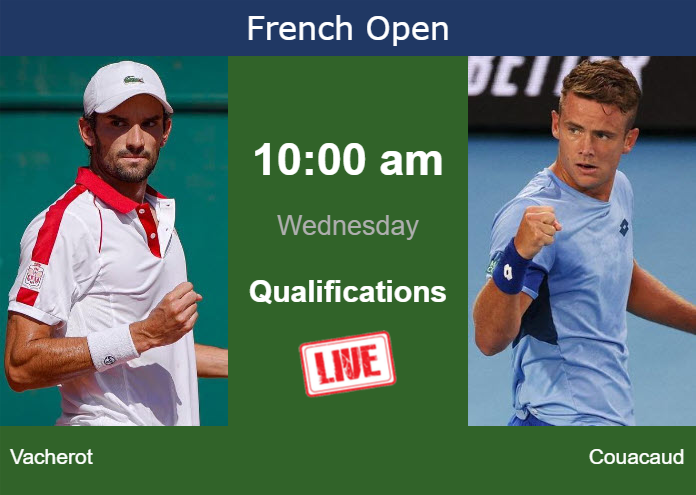 How to watch Vacherot vs. Couacaud on live streaming at the French Open on Wednesday