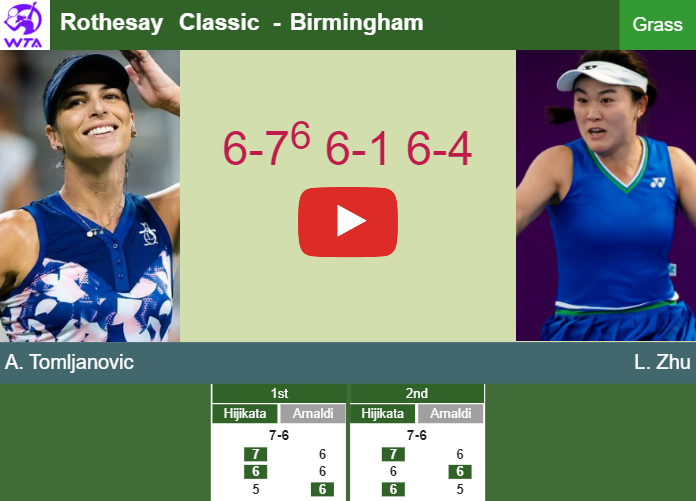 Ajla Tomljanovic shocks Zhu in the 2nd round to collide vs Annie Fernandez. HIGHLIGHTS – BIRMINGHAM RESULTS