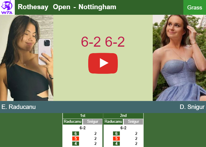 Unstoppable Emma Raducanu destroys Snigur in the 2nd round to clash vs Krueger or Jones at the Rothesay Open. HIGHLIGHTS – NOTTINGHAM RESULTS