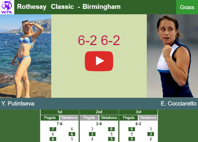 Unforgiving Yulia Putintseva powers past Cocciaretto in the semifinal to clash vs Tomljanovic. HIGHLIGHTS – BIRMINGHAM RESULTS Prediction and head to head Yulia Putintseva vs. Elisabetta Cocciaretto