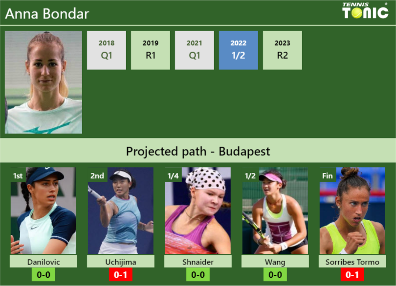 BUDAPEST DRAW. Anna Bondar’s prediction with Danilovic next. H2H and rankings – Tennis Tonic – News, Predictions, H2H, Live Scores, stats