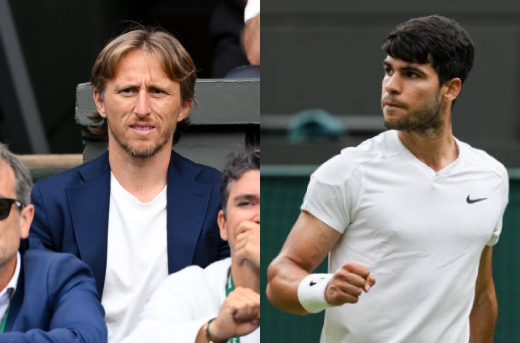 Luka Modric was seen at Wimbledon watching Alcaraz from his box.