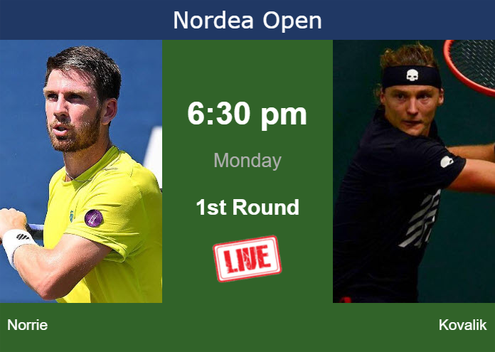 How to watch Norrie vs. Kovalik on live streaming in Bastad on Monday Monday Live Streaming Cameron Norrie vs Jozef Kovalik