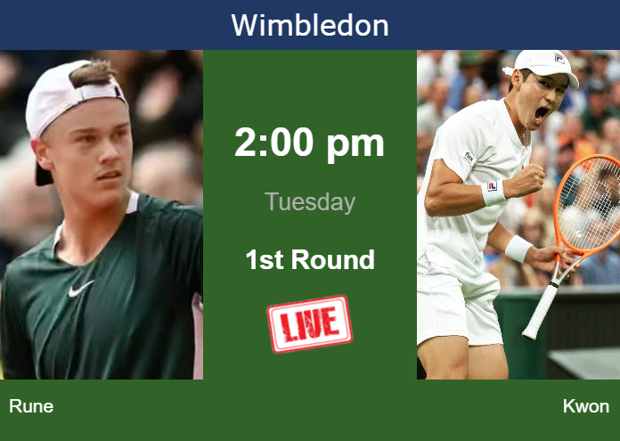 How to watch Rune vs. Kwon on live streaming in Wimbledon on Tuesday