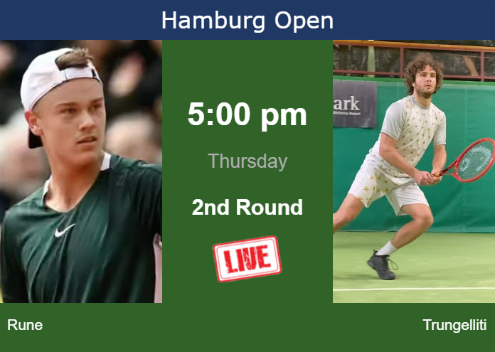 How to watch Rune vs. Trungelliti on live streaming in Hamburg on Thursday Thursday Live Streaming Holger Rune vs Marco Trungelliti