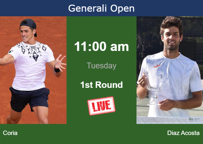How to watch Coria vs. Diaz Acosta on live streaming in Kitzbuhel on Tuesday Tuesday Live Streaming Federico Coria vs Facundo Diaz Acosta