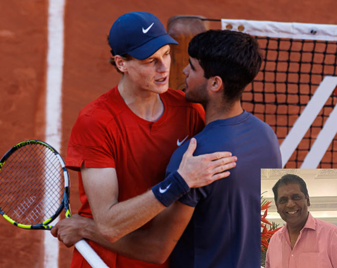 Alcaraz And Sinner Hug Each Other On Court Alcaraz And Sinner Hug Each Other On Court