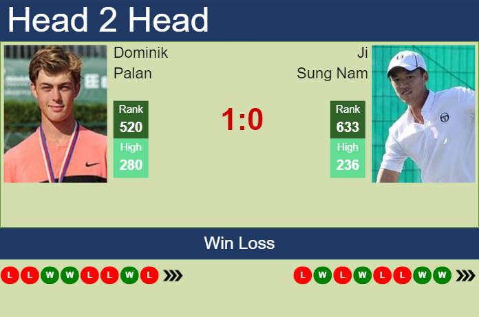 H2H, prediction of Dominik Palan vs Ji Sung Nam in Jinan Challenger with odds, preview, pick | 20th August 2024