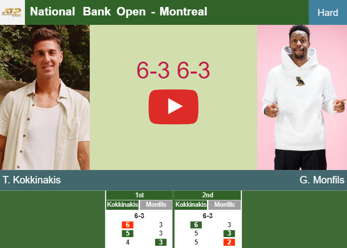 Thanasi Kokkinakis surprises Monfils in the 1st round to set up a clash vs Hurkacz. HIGHLIGHTS – MONTREAL RESULTS