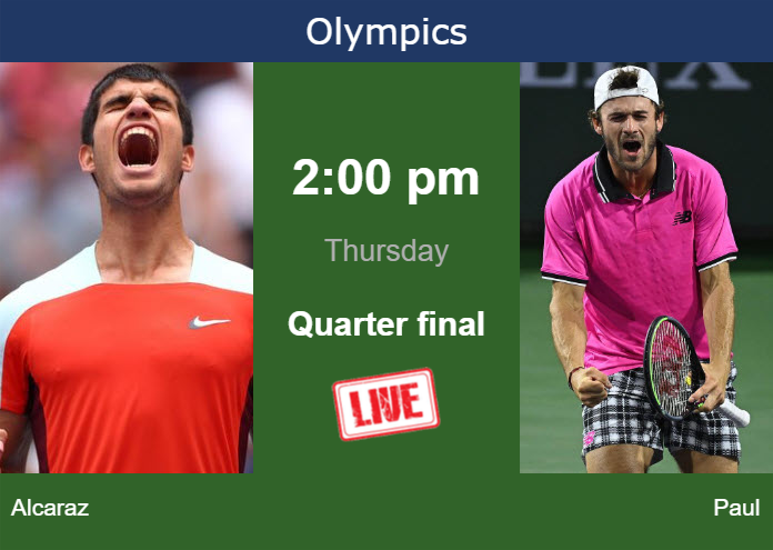 How to watch Alcaraz vs. Paul on live streaming in Paris on Thursday Thursday Live Streaming Carlos Alcaraz vs Tommy Paul