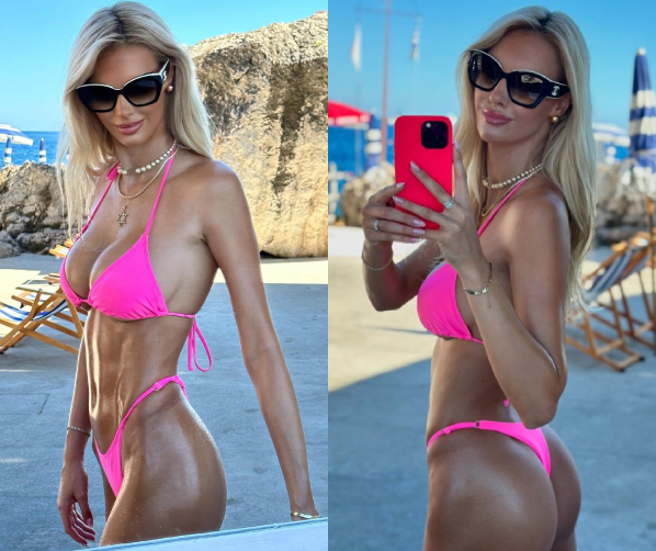 Veronika Rajek really looks hot in a pink bikini.